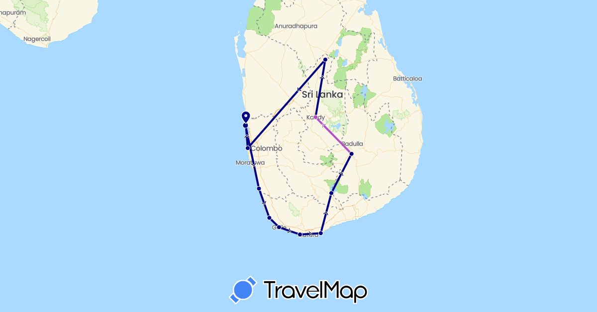 TravelMap itinerary: driving, train in Sri Lanka (Asia)